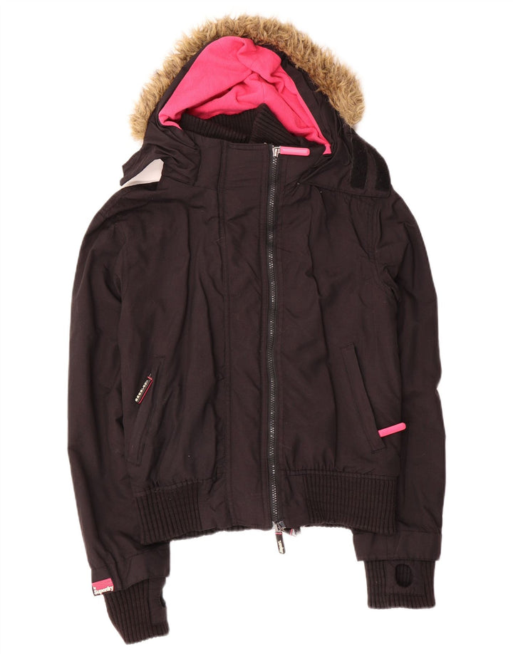 Jaqueta corta-vento feminina Superdry The Windbomber com capuz Reino Unido 14 médio preto