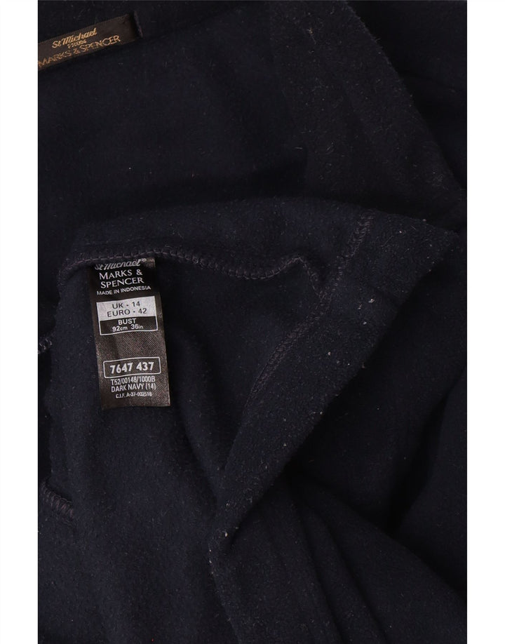 Jaqueta de lã feminina Marks & Spencer Reino Unido 14 grande poliéster azul marinho