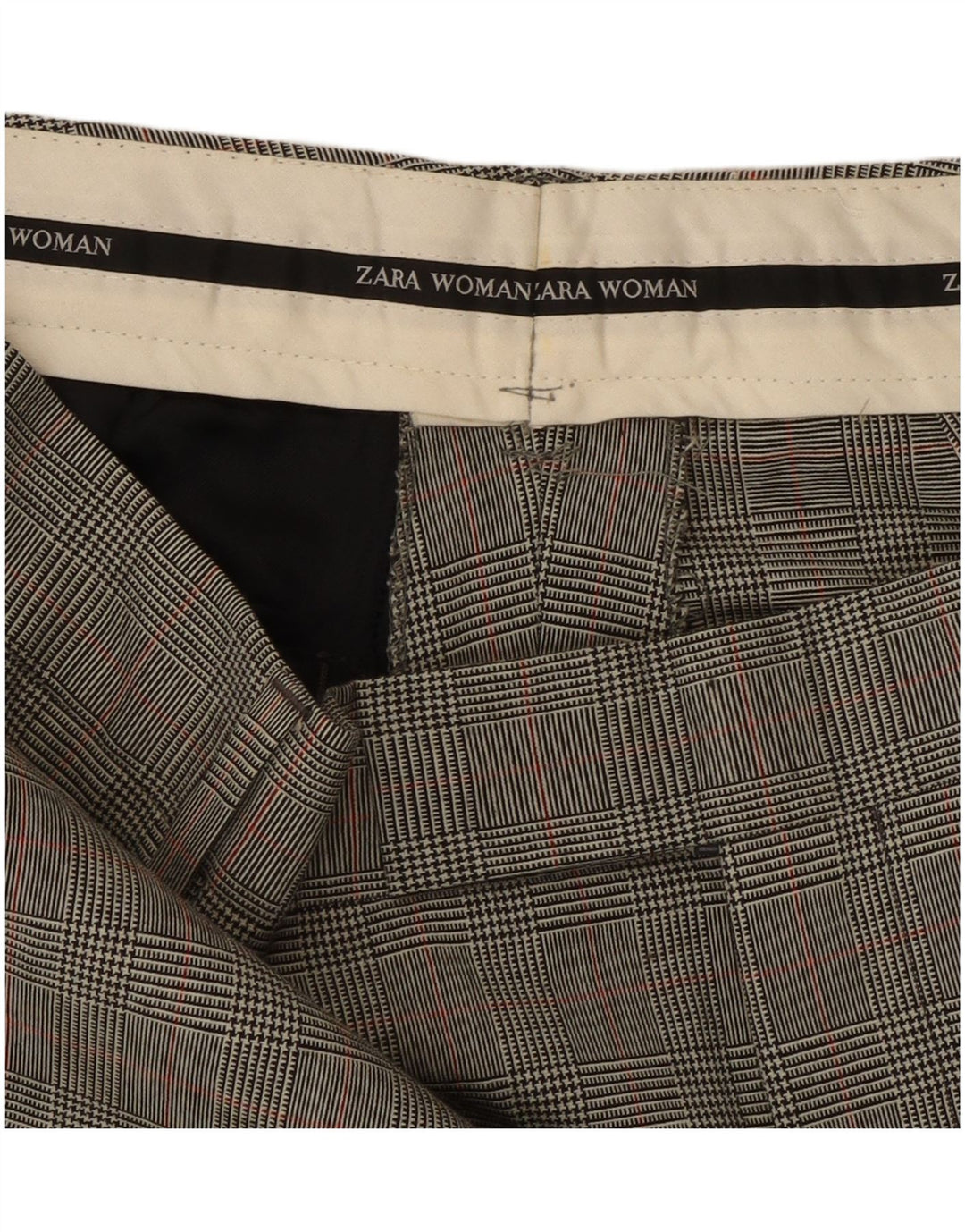 Zara Calça feminina reta W32 L31 cinza Houndstooth clássico