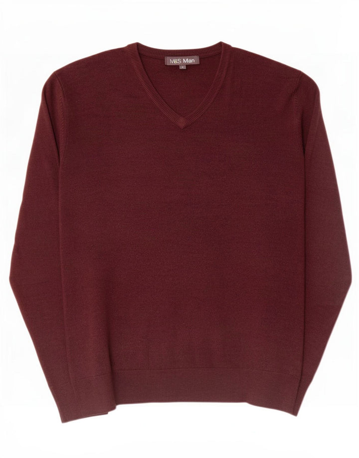 Suéter masculino Marks & Spencer com decote em V, acrílico marrom médio