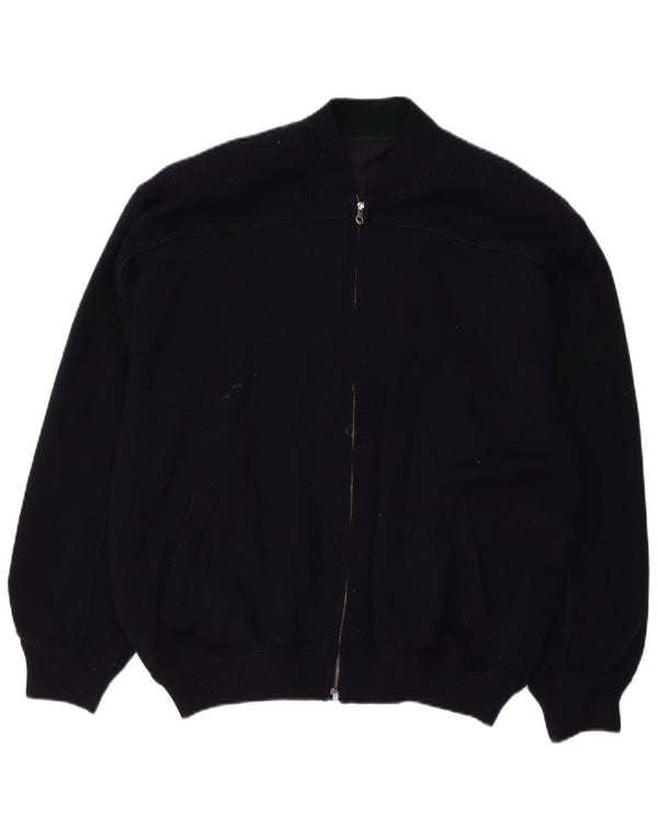 Suéter vintage masculino solto, cardigã IT 52 grande lã azul marinho