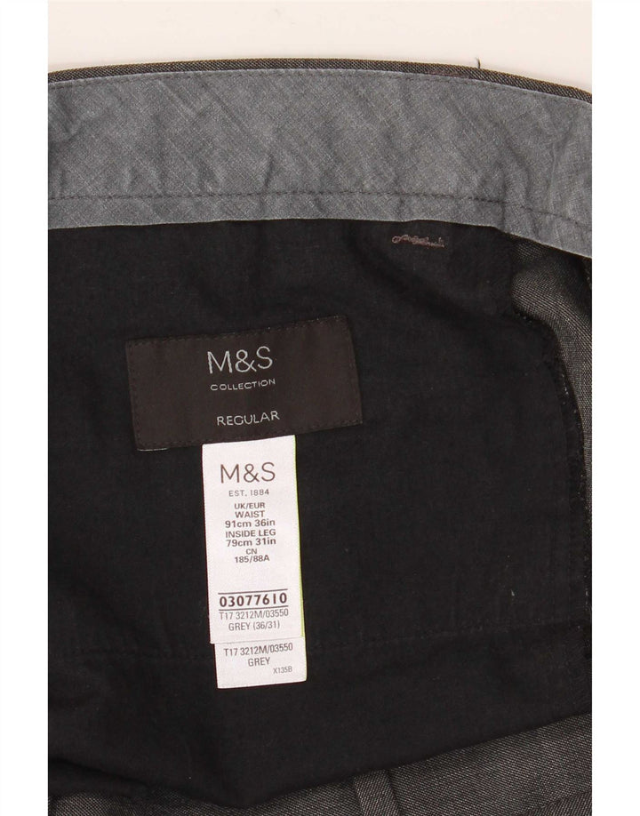 Calça masculina de terno regular cônico Marks & Spencer W36 L31 poliéster cinza