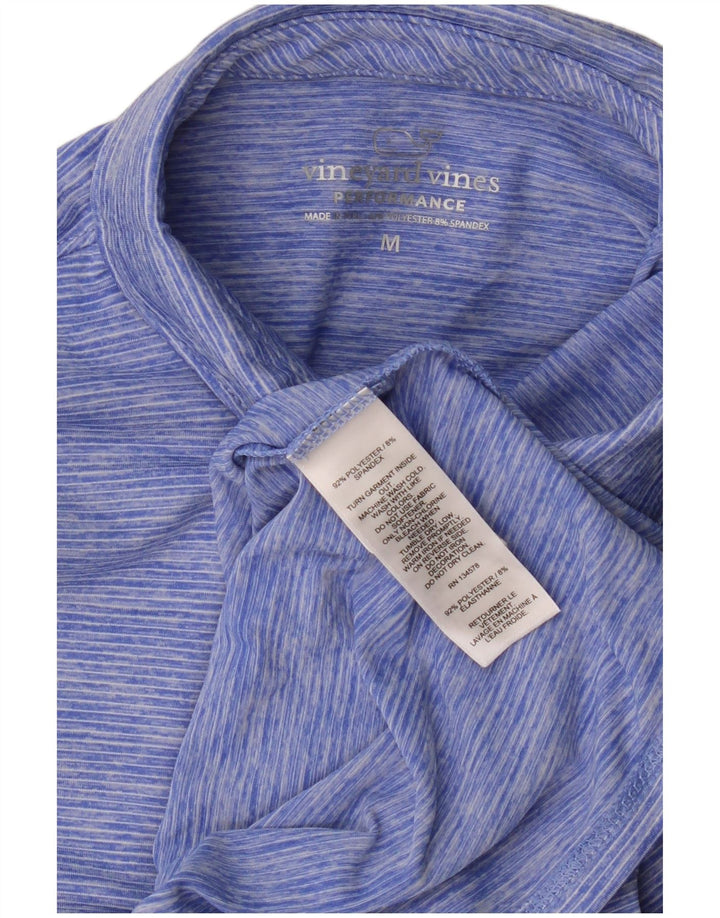 Camisa polo feminina Vineyard Vines UK 14 poliéster listrado azul médio