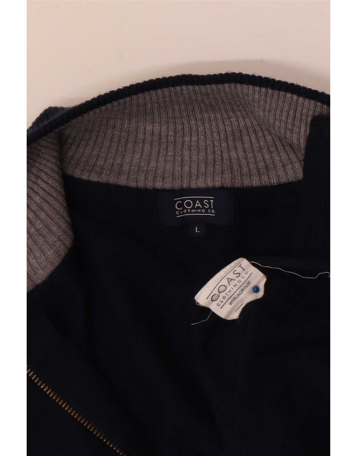 Suéter masculino Coast com zíper e gola grande de lã azul marinho