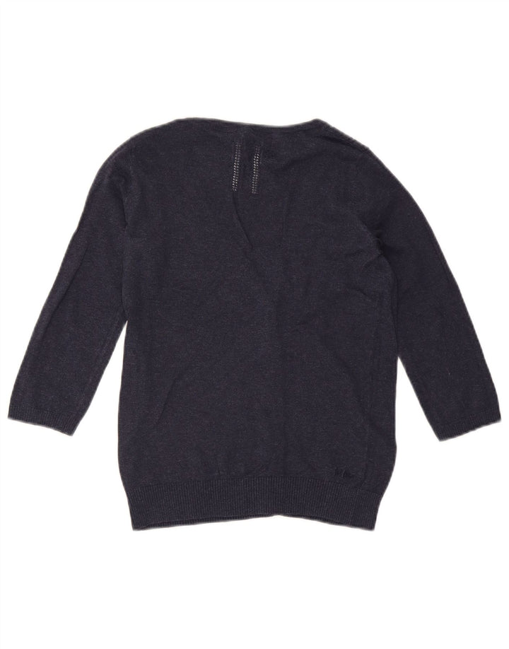 Suéter cardigã feminino de manga 3/4 FAT FACE Reino Unido 8 pequeno algodão azul marinho