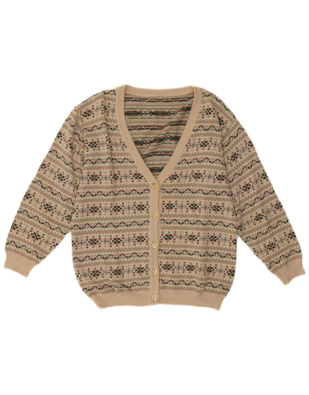 Suéter cardigã feminino vintage UK 14 cinza médio Fair Isle