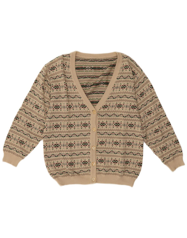 Suéter cardigã feminino vintage UK 14 cinza médio Fair Isle