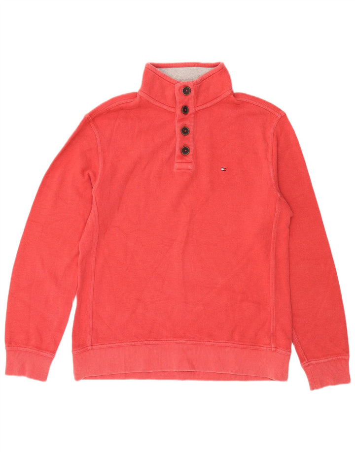 Moletom masculino Tommy Hilfiger com gola com botão, moletom grande de algodão vermelho