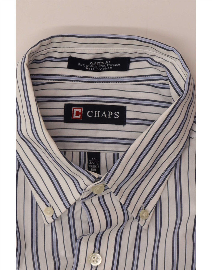 Camisa masculina Chaps Classic Fit tamanho 16 grande algodão listrado branco