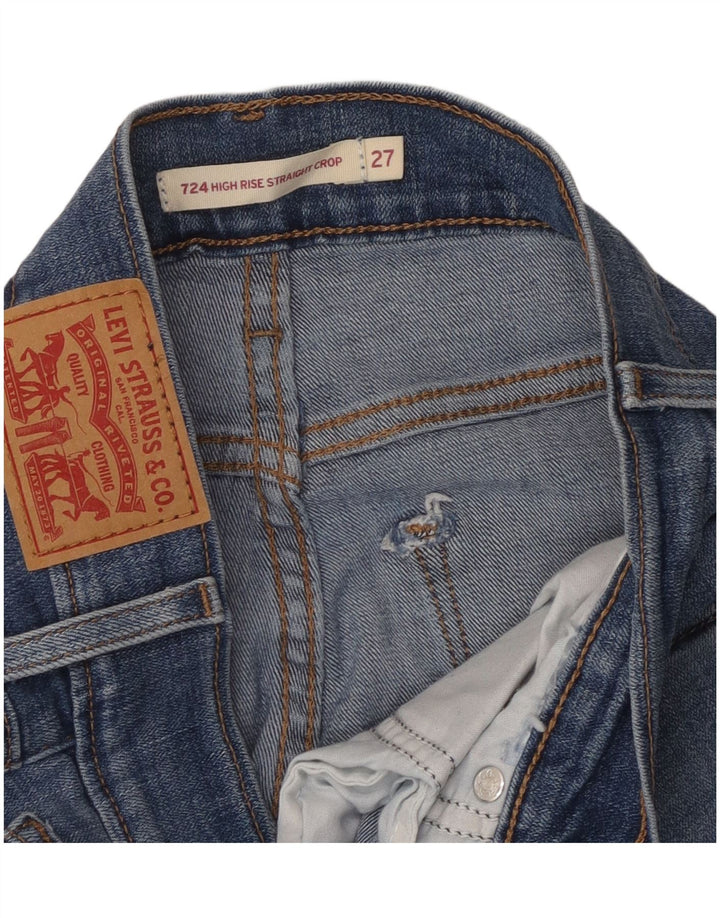 Calça jeans feminina Levi's 724 cintura alta reta cortada W27 L26 azul