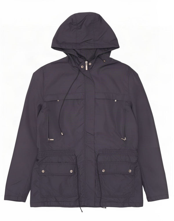 Jaqueta parka feminina com capuz Zara UK 14 médio azul marinho nylon