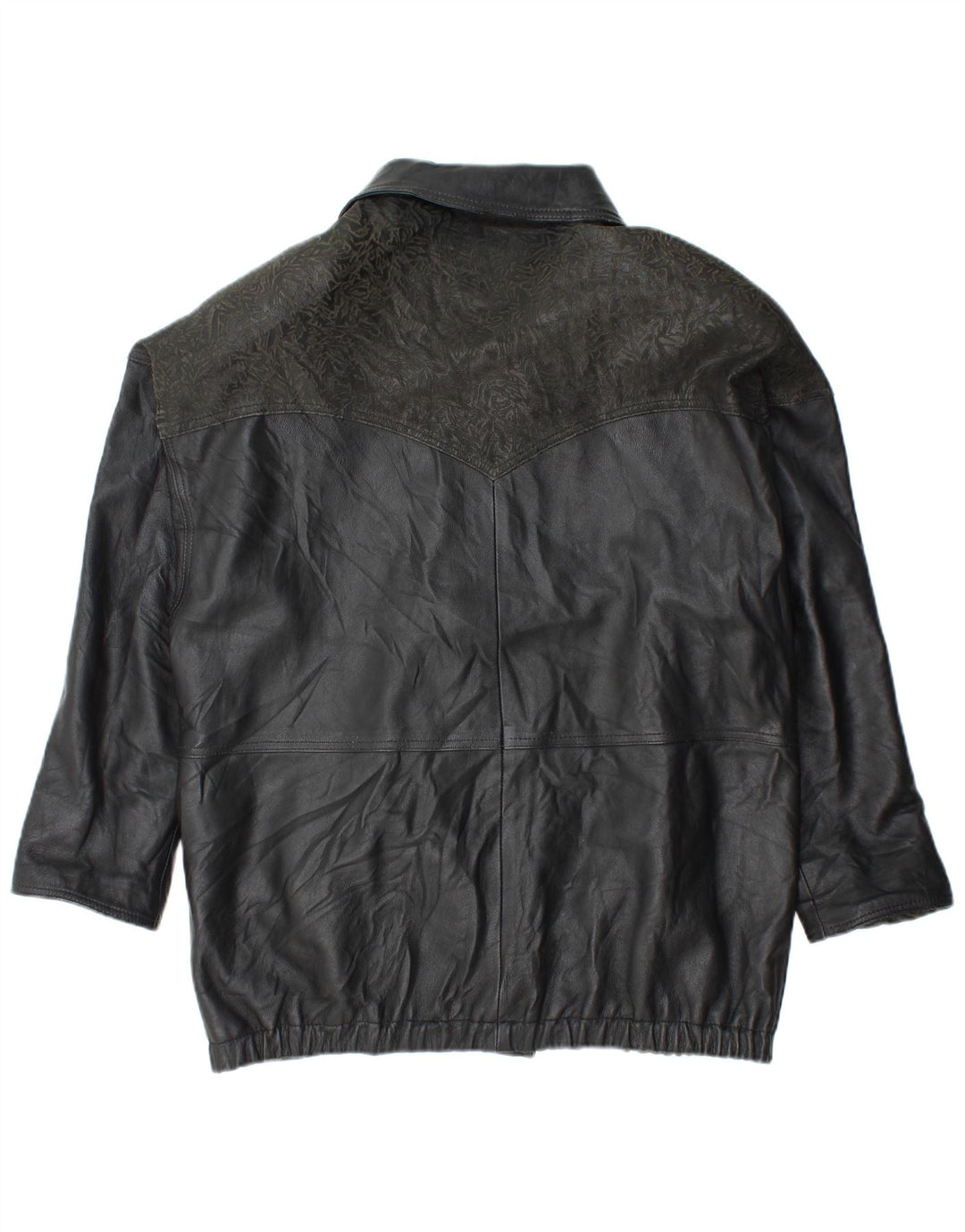 Jaqueta feminina de couro grande YUPPIE Reino Unido 18 XL preta floral