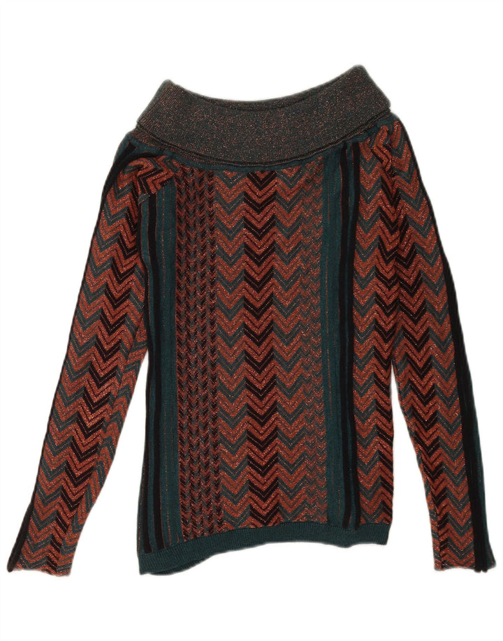 Liu Jo Suéter feminino com gola redonda e gola redonda, Reino Unido 10, pequeno, marrom, Chevron