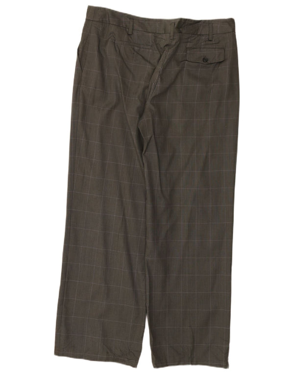 Calça feminina Calvin Klein de terno reto US 14 XL W36 L30 cinza xadrez lã