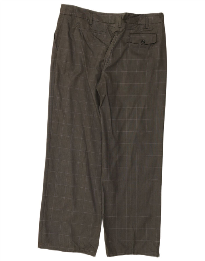 Calça feminina Calvin Klein de terno reto US 14 XL W36 L30 cinza xadrez lã