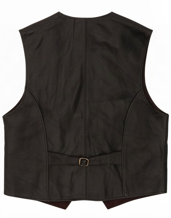 Vintage Mens Leather Waistcoat IT 52 Large Black