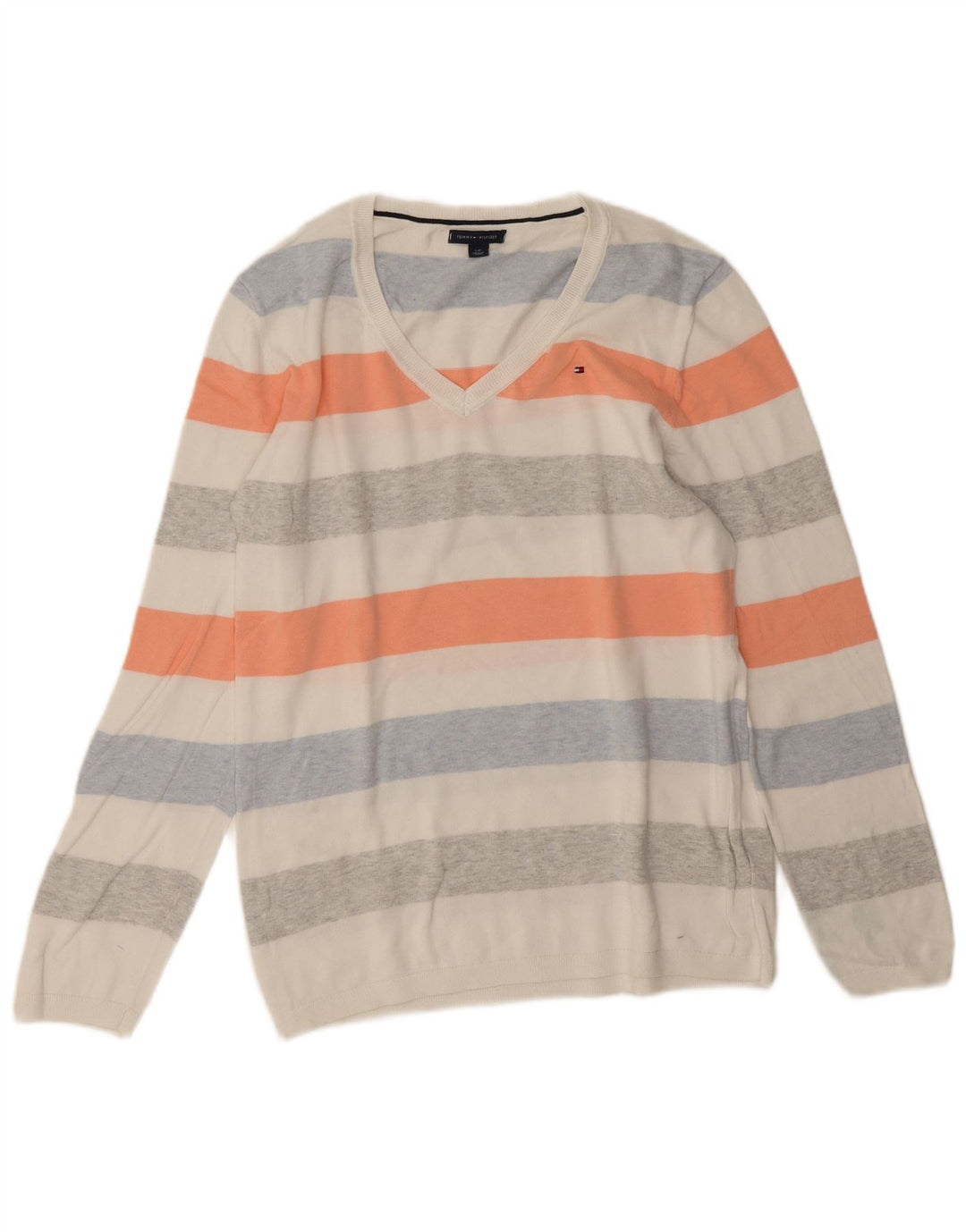 Suéter feminino Tommy Hilfiger com decote em V Reino Unido 14 grande multicolorido