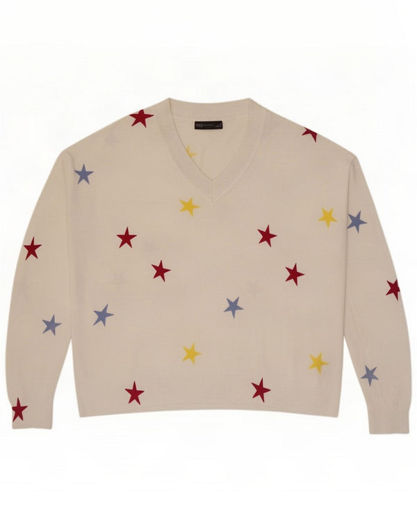 Suéter feminino Marks & Spencer com padrão abstrato com decote em V Reino Unido 16 Grande W