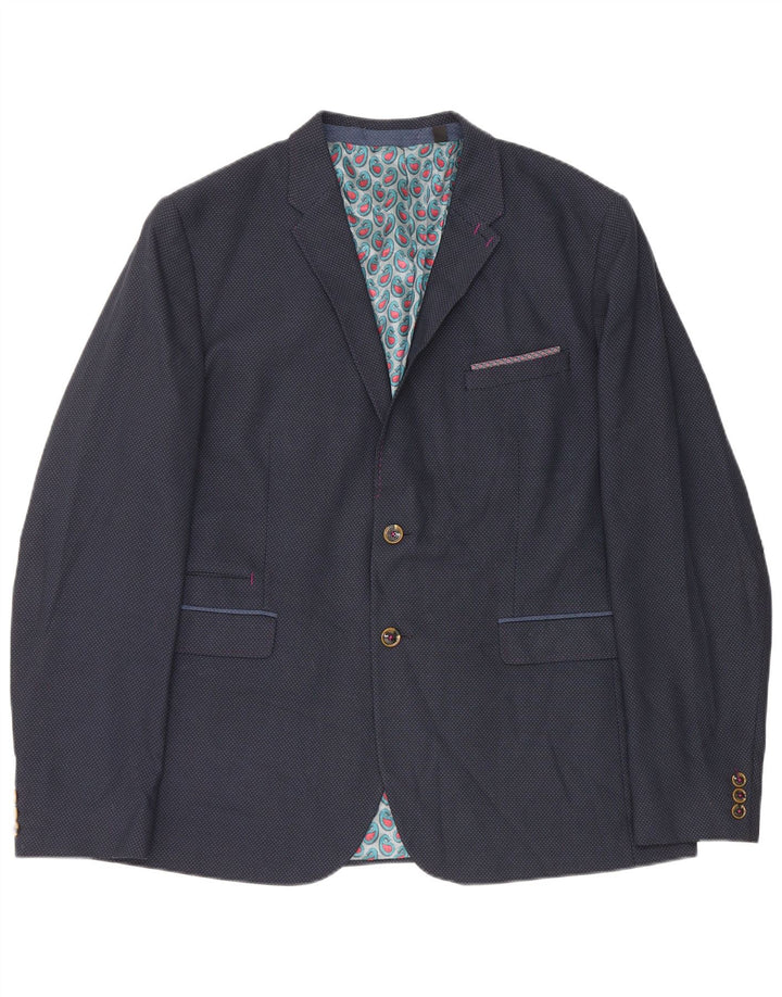 Jaqueta blazer masculina Ted Baker com 2 botões tamanho 7 3XL azul marinho poliéster