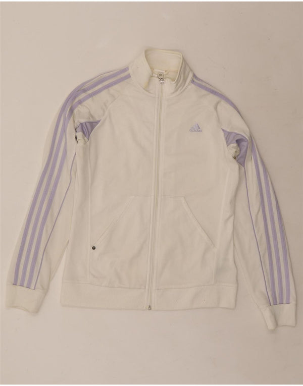 ADIDAS Womens Tracksuit Top Jacket UK 16 Large Off White Poliéster