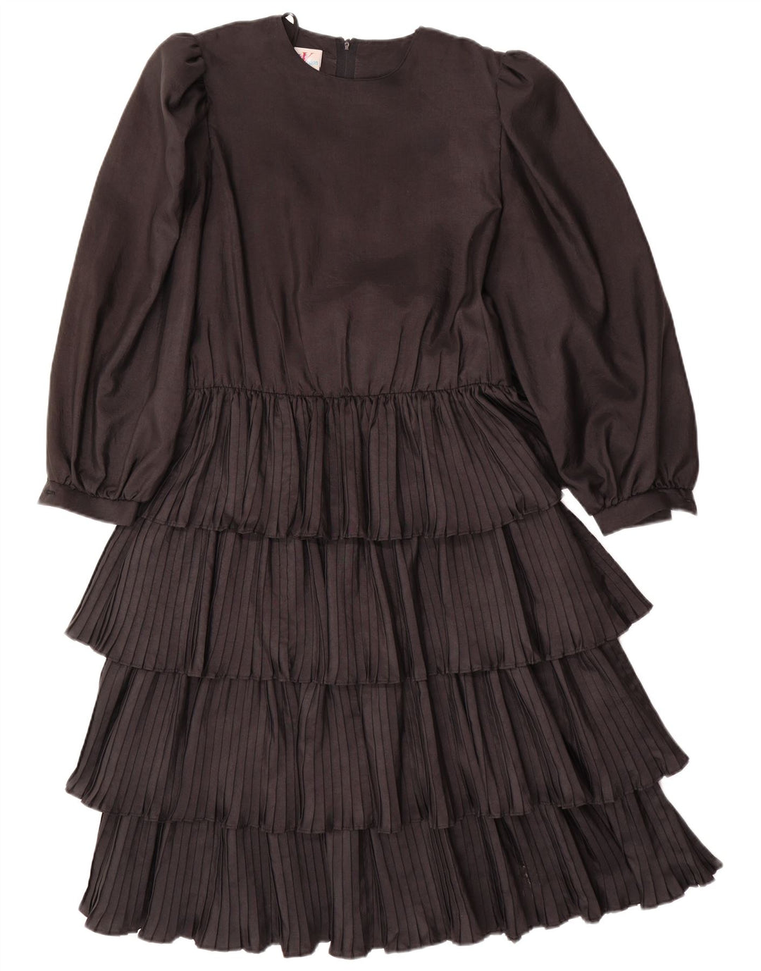 Vestido feminino VINTAGE de manga comprida em camadas EU 36 pequeno poliéster preto