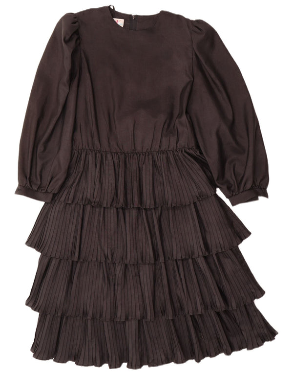 Vestido feminino VINTAGE de manga comprida em camadas EU 36 pequeno poliéster preto