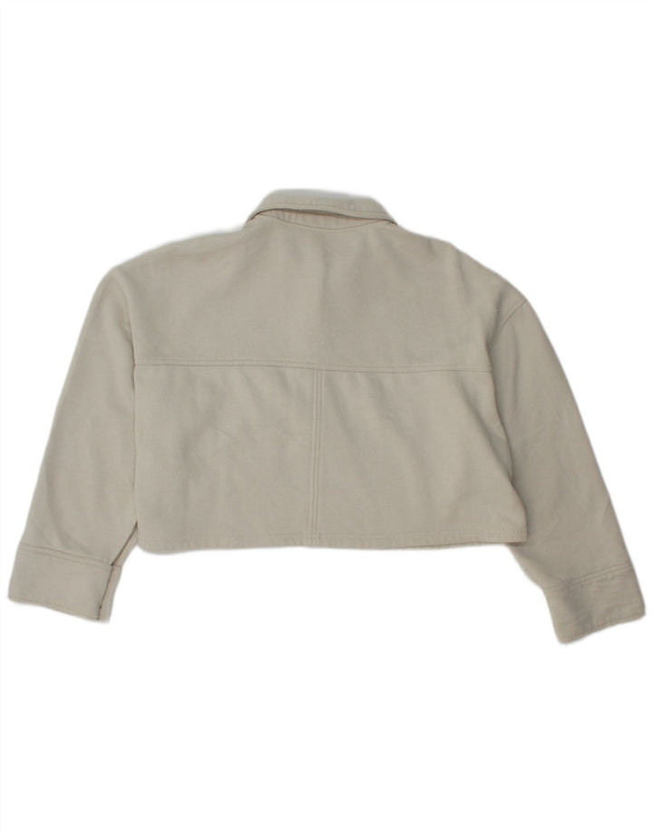 Moletom feminino Zara com gola polo e gola alta, Reino Unido 16, grande, branco, poliéster