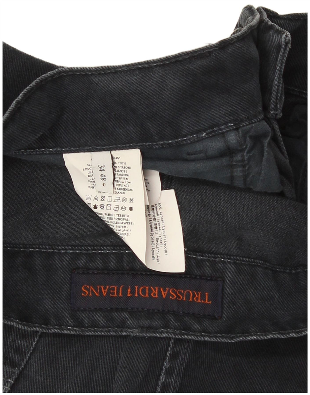 Trussardi Mens Straight Jeans IT 48 Médio W34 L30 Algodão Preto