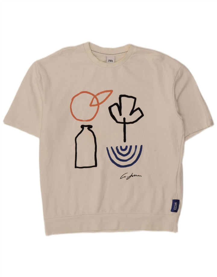 Zara moletom masculino gráfico de manga curta jumper grande algodão branco