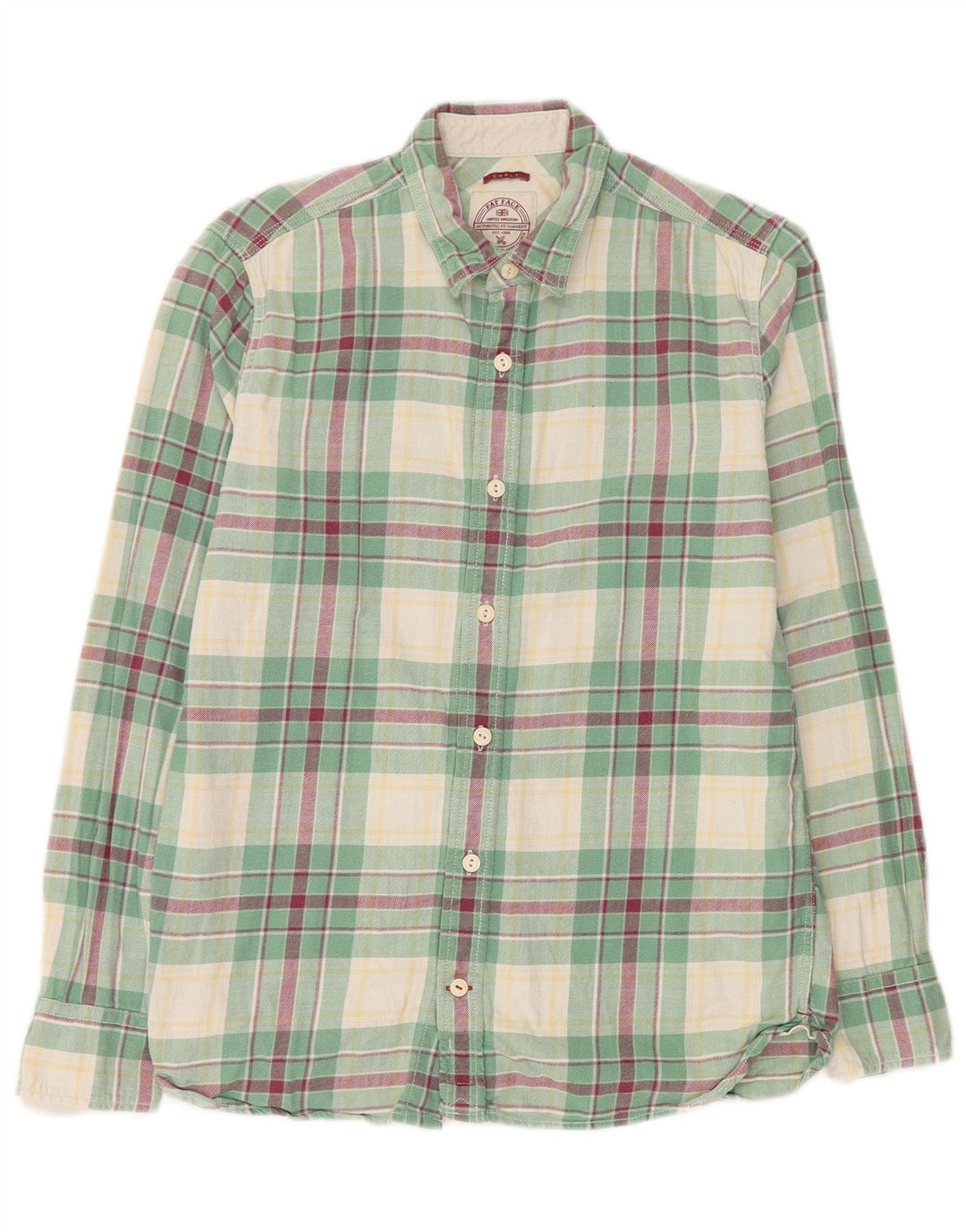 Camisa de flanela masculina Fat Face algodão xadrez verde pequeno
