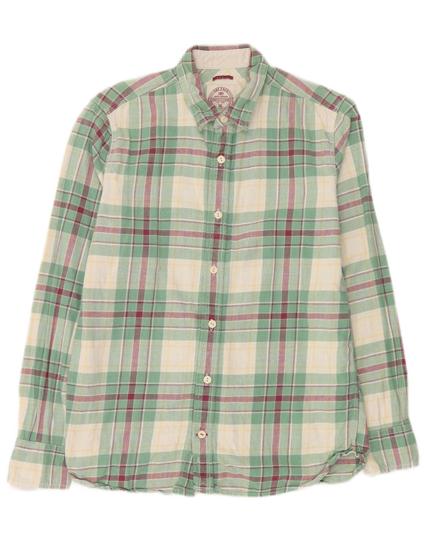 Camisa de flanela masculina Fat Face algodão xadrez verde pequeno