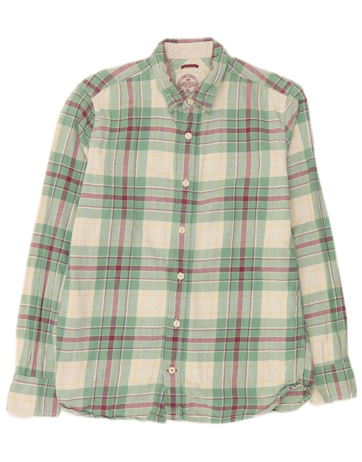 Camisa de flanela masculina Fat Face algodão xadrez verde pequeno