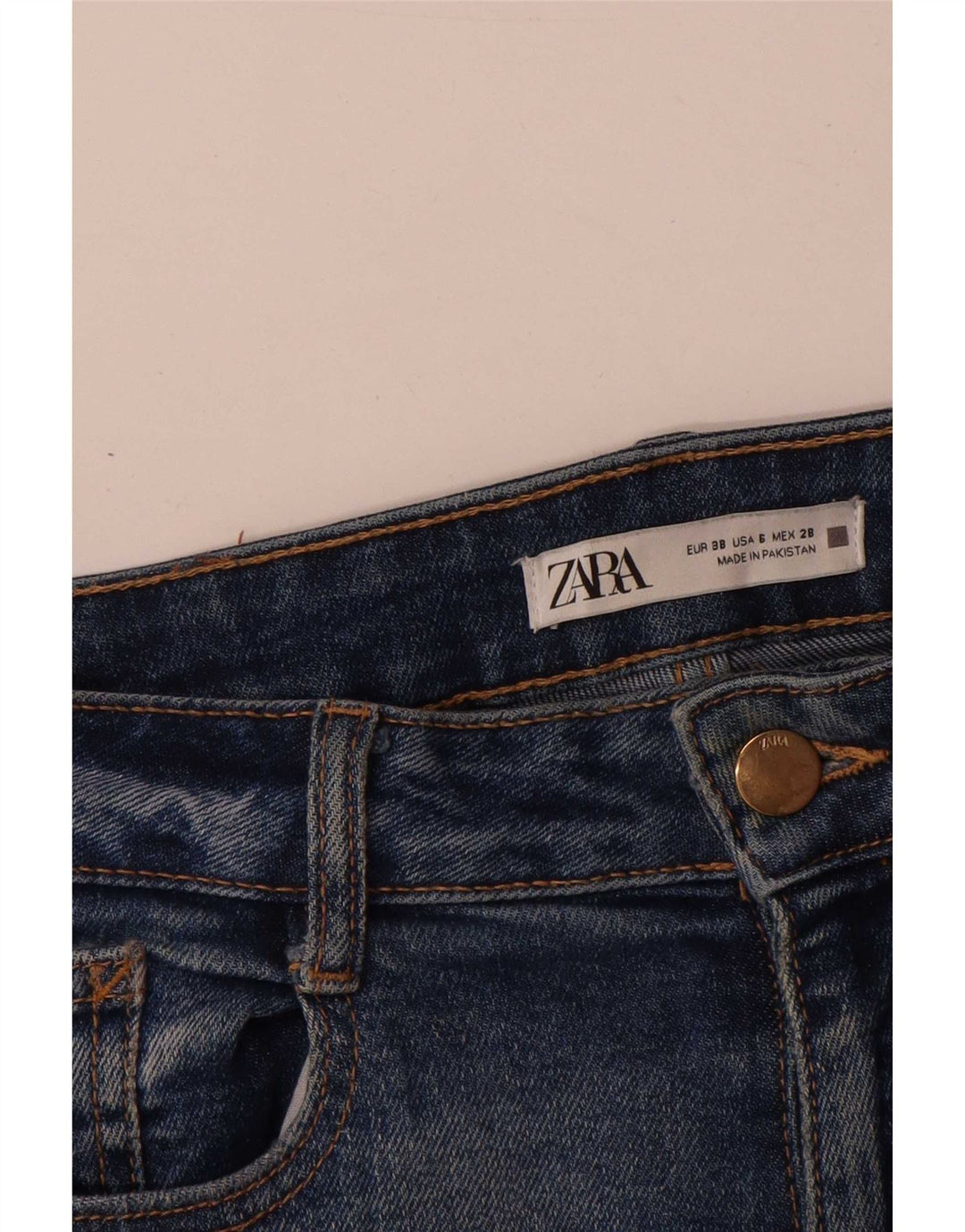 Zara Jeans feminino queimado EU 38 pequeno W28 L34 algodão azul