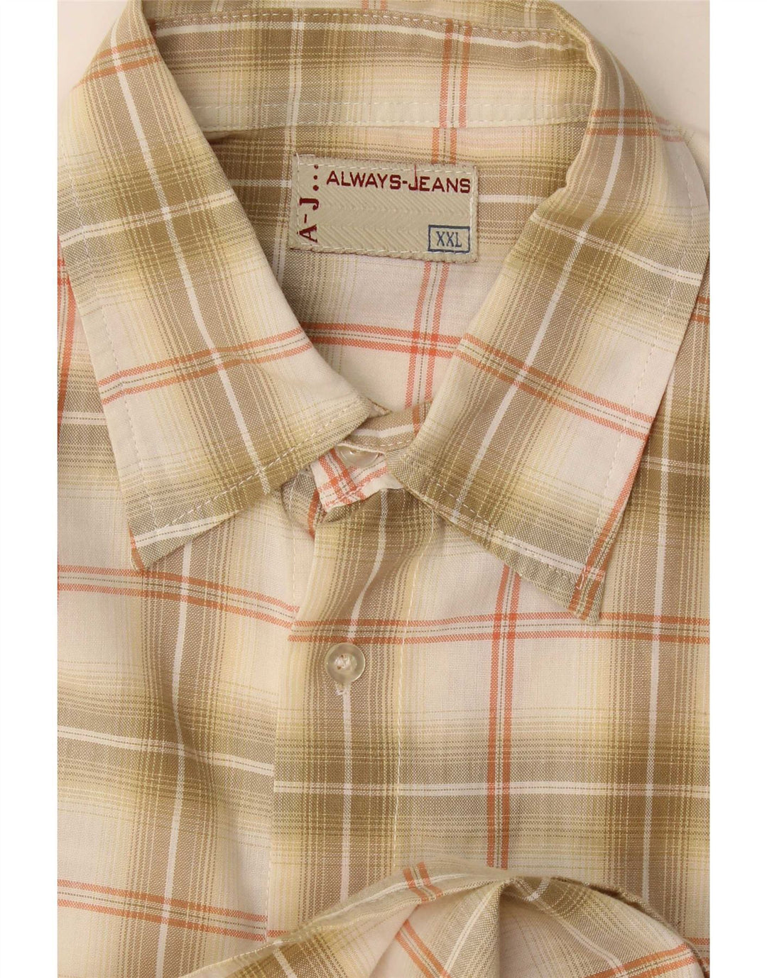 Camisa masculina vintage de manga curta 2XL xadrez bege