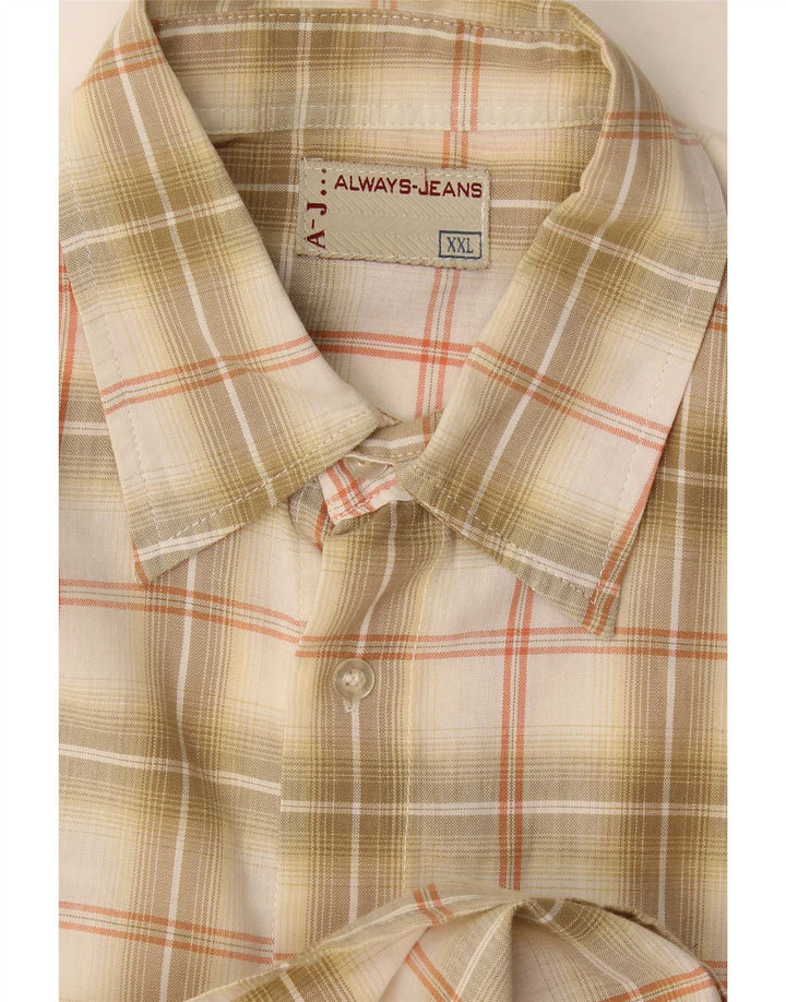 Camisa masculina vintage de manga curta 2XL xadrez bege