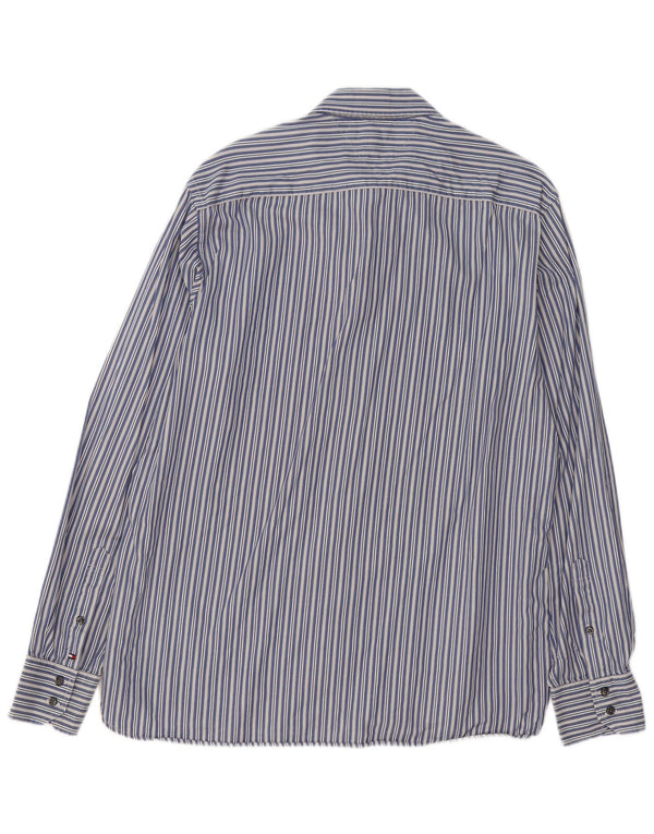 Camisa masculina Tommy Hilfiger grande algodão listrado azul