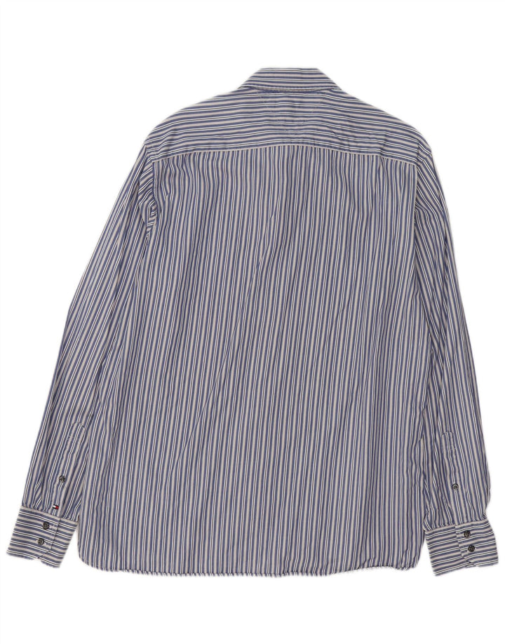 Camisa masculina Tommy Hilfiger grande algodão listrado azul