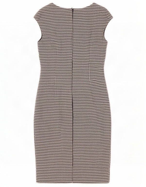 Vestido feminino Zara com bainha sem mangas Reino Unido 10 pequeno preto houndstooth poliéster