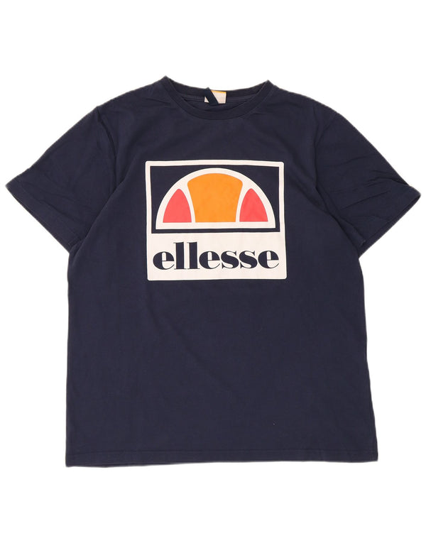 Camiseta feminina Ellesse com estampa gráfica UK 16 grande algodão azul marinho