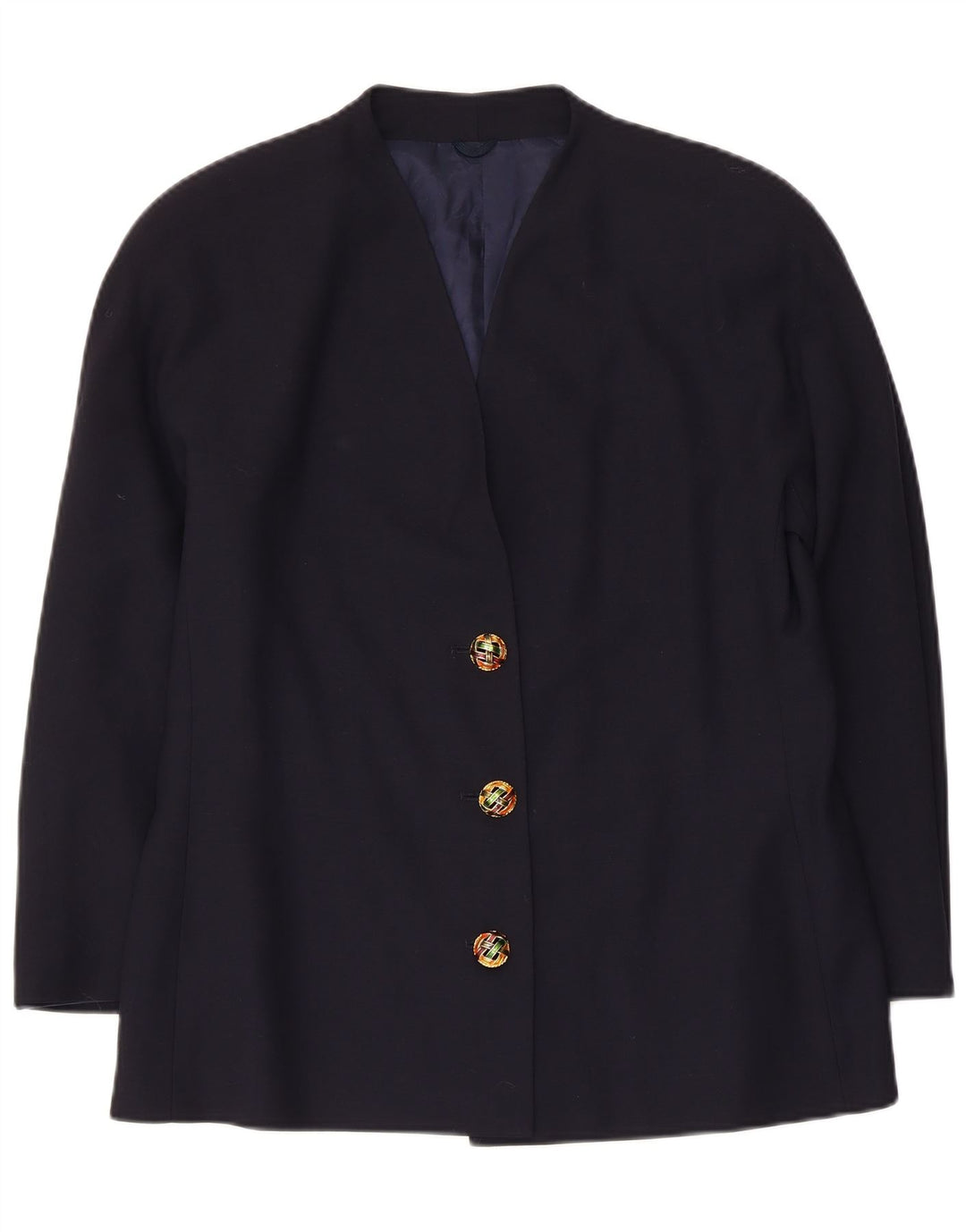 Jaqueta blazer feminina vintage com 3 botões IT 48 XL azul marinho lã virgem