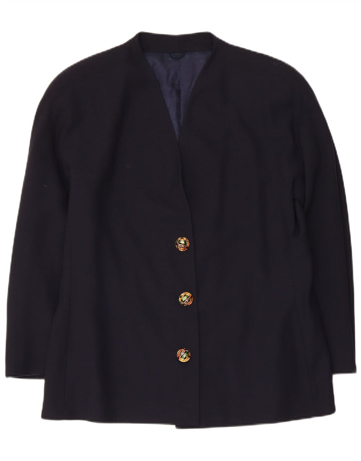 Jaqueta blazer feminina vintage com 3 botões IT 48 XL azul marinho lã virgem