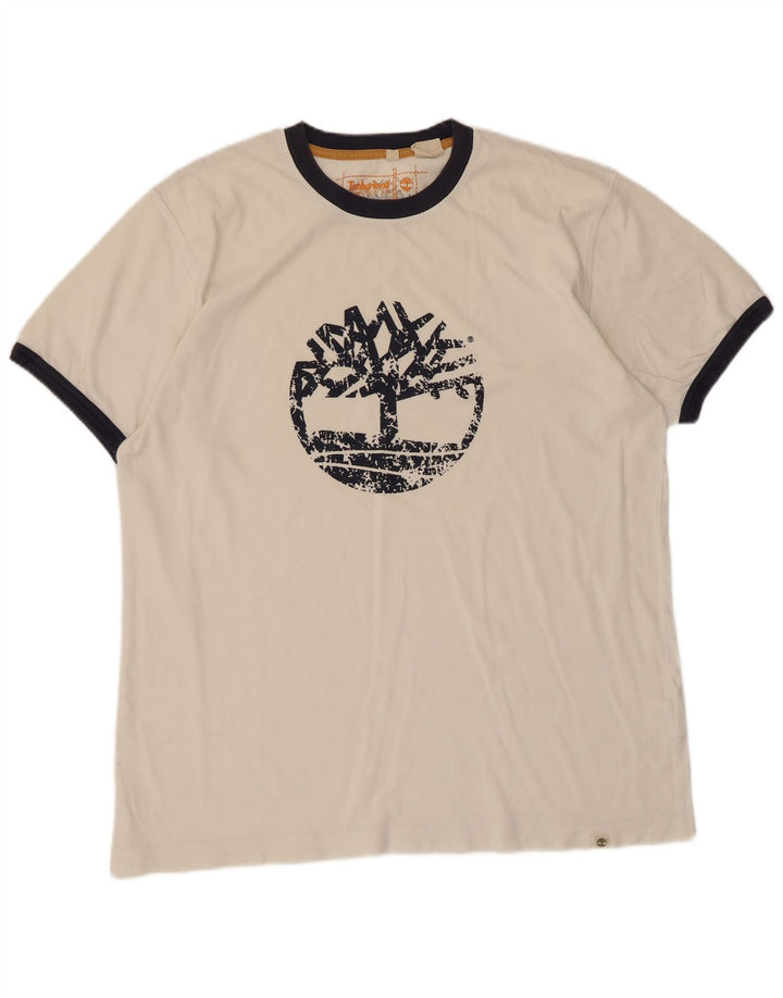 Camiseta masculina gráfica Timberland Top XL de algodão branco