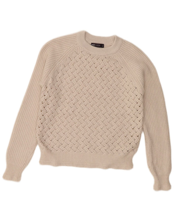 Suéter feminino Marks & Spencer com ajuste solto e gola redonda Reino Unido 6 XS off white
