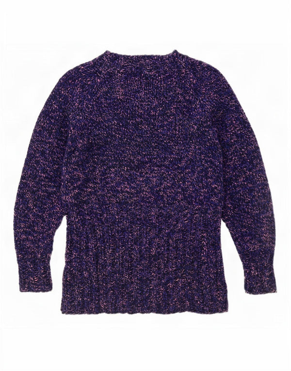 Suéter feminino vintage com gola tartaruga Reino Unido 12 médio roxo manchado