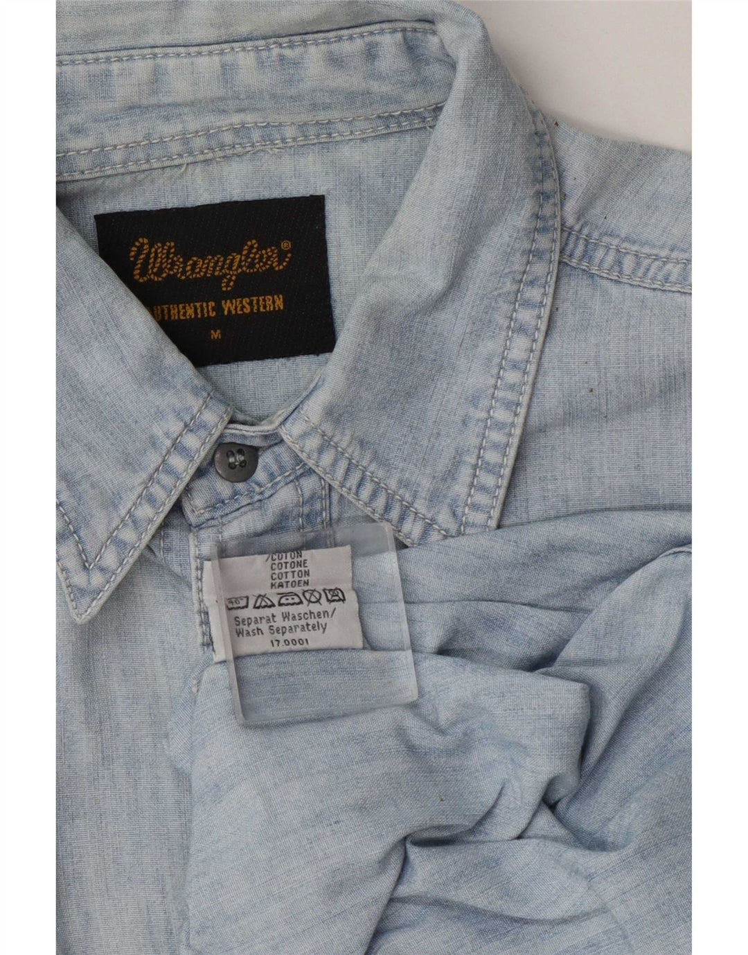 Camisa jeans Wrangler masculina azul médio algodão