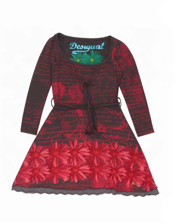 Vestido feminino Desigual estampado manga comprida linha A UK 18 XL cinza floral