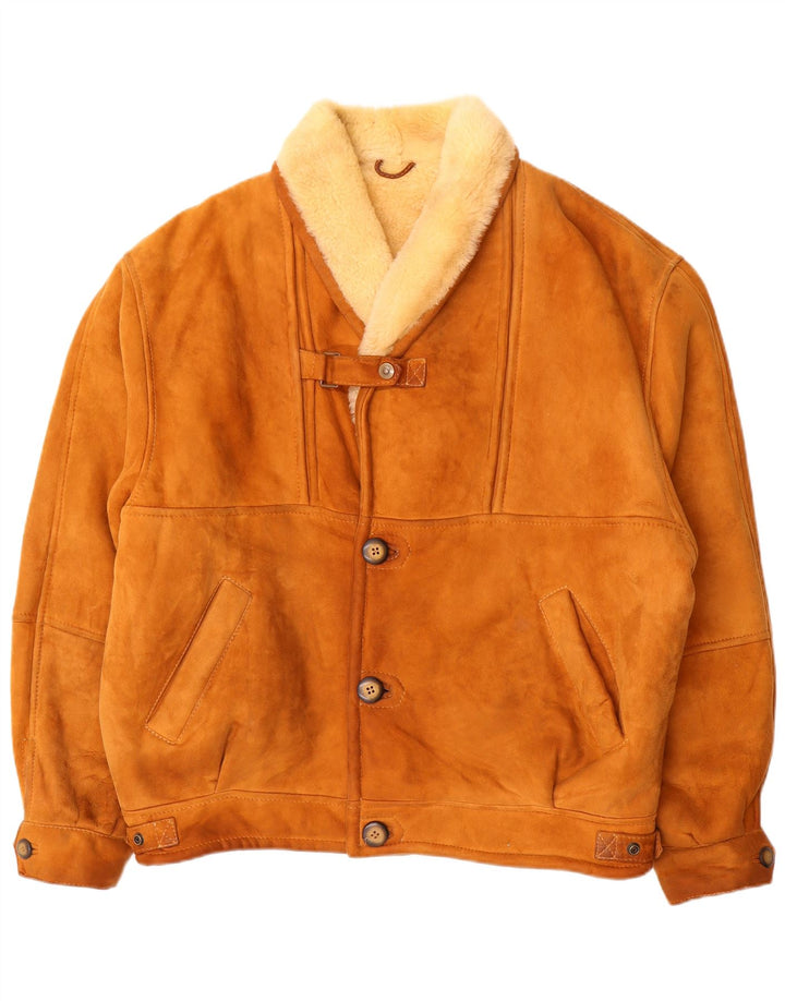 Jaqueta masculina vintage de shearling IT 54 2XL marrom shearling
