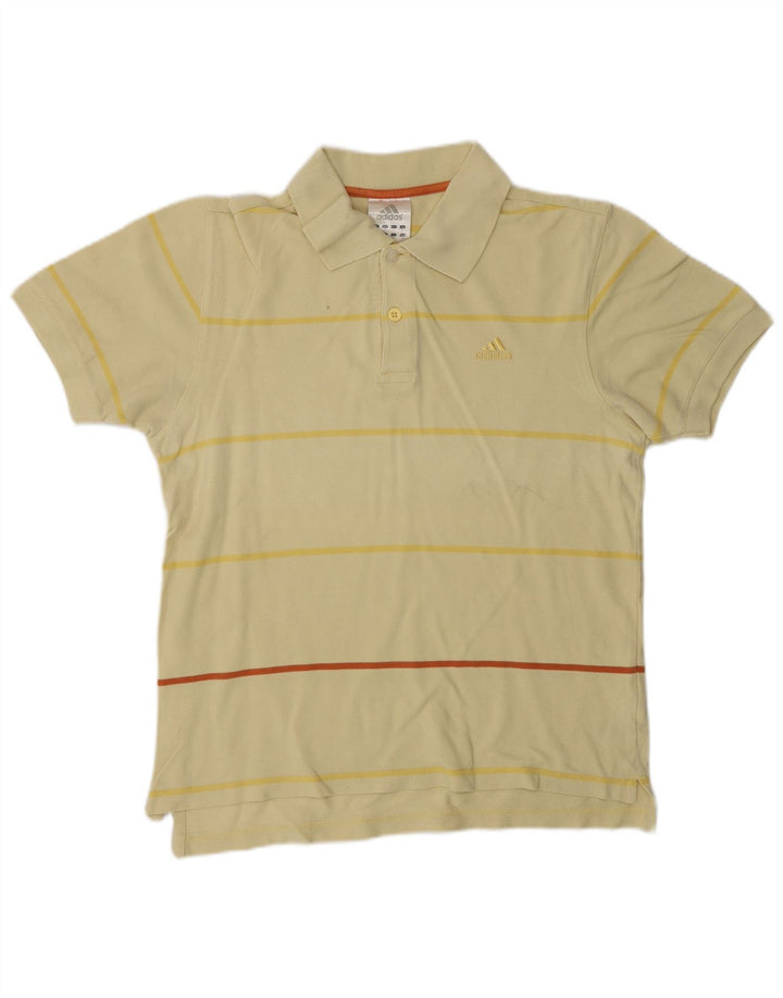 Camisa polo masculina Adidas pequena listrada amarela de algodão