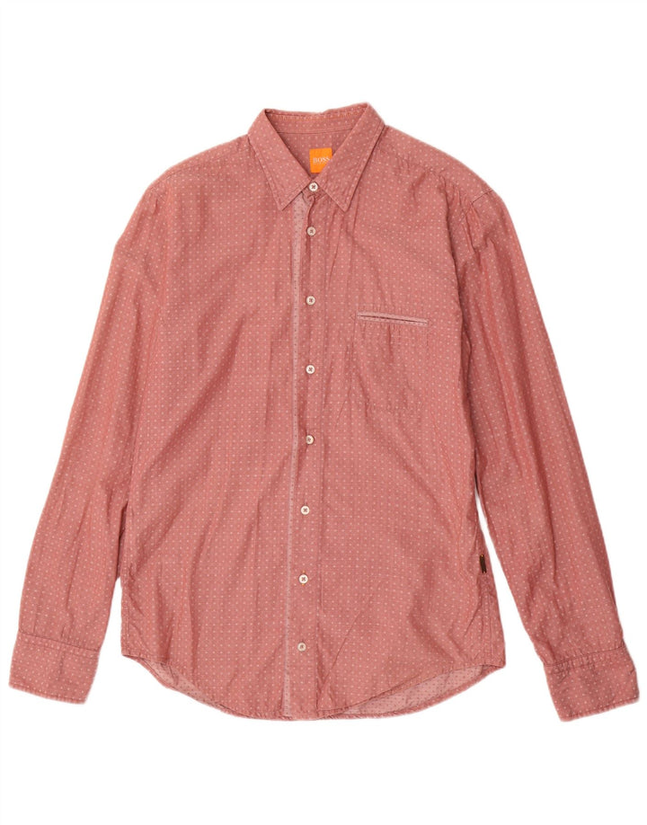Camisa masculina HUGO BOSS algodão manchado rosa médio