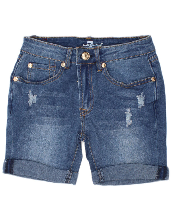 7 For All Mankind Boys Shorts jeans desgastados 9-10 anos W22 algodão azul